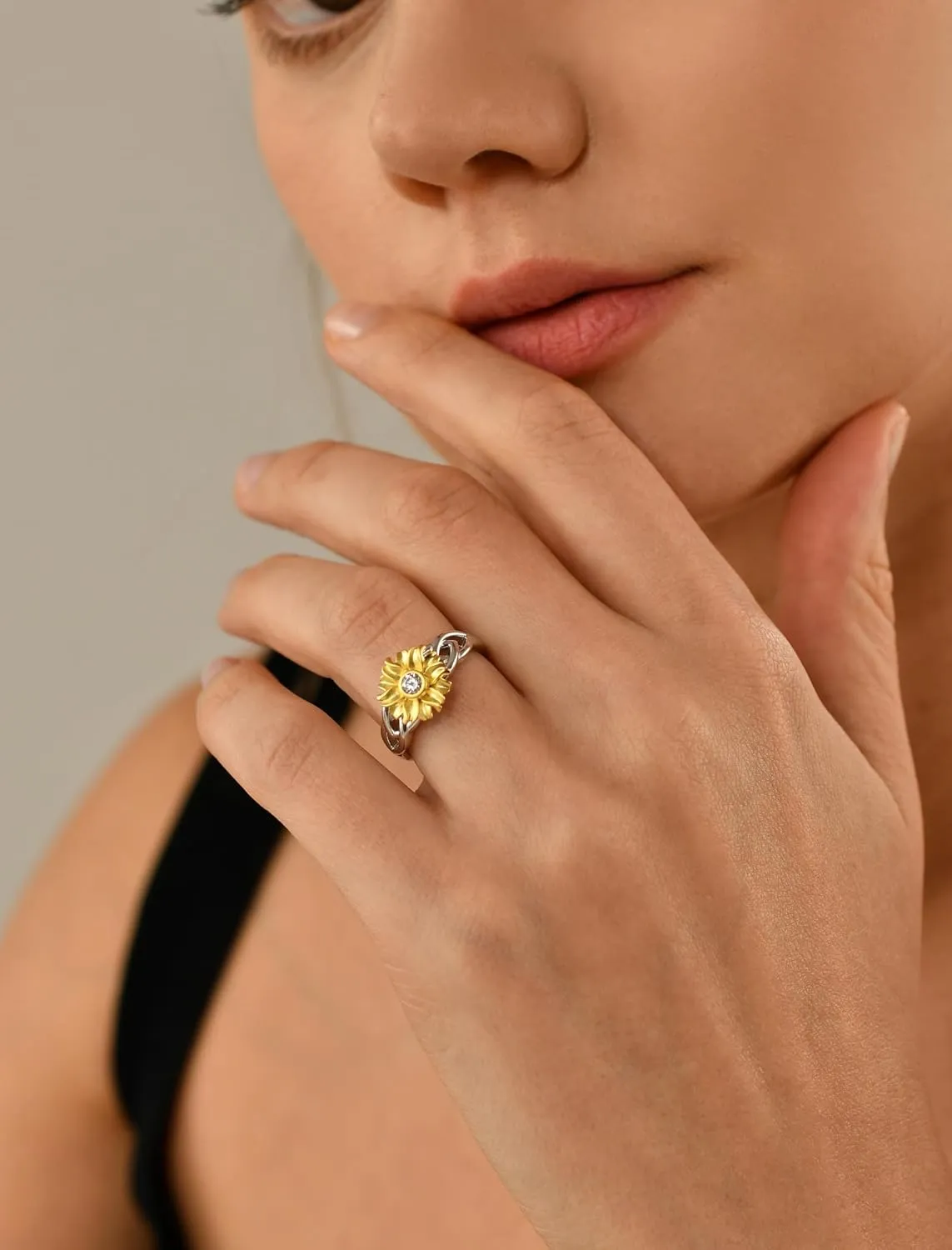 YL Sunflower Rings 925 Sterling Silver Infinity Rings Cubic Zirconia Flower Jewelry for Women