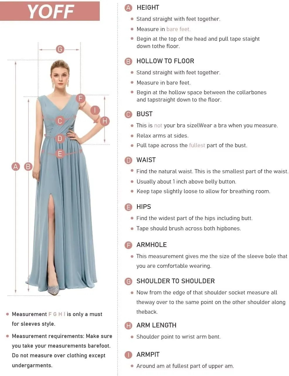 YOFF Women's Double V-Neck Bridesmaid Drsses with Slit Long Pleated Chiffon Evening Party Gowns YO077