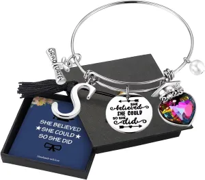 Yoosteel 2025 Graduation Gifts Initial Bracelets, Engraved Inspirational Bracelets She Believed She Could Bracelet College Graduation Gifts for Her