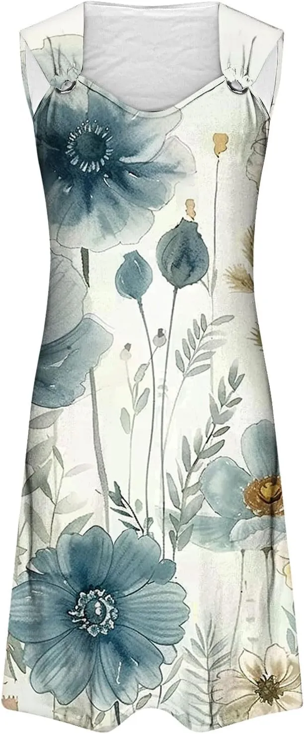 ZDRZK Casual Dresses for Women Boho Floral Print Mini Dress 2024 Vacation Trendy Summer A-Line Sleeveless Sundresses