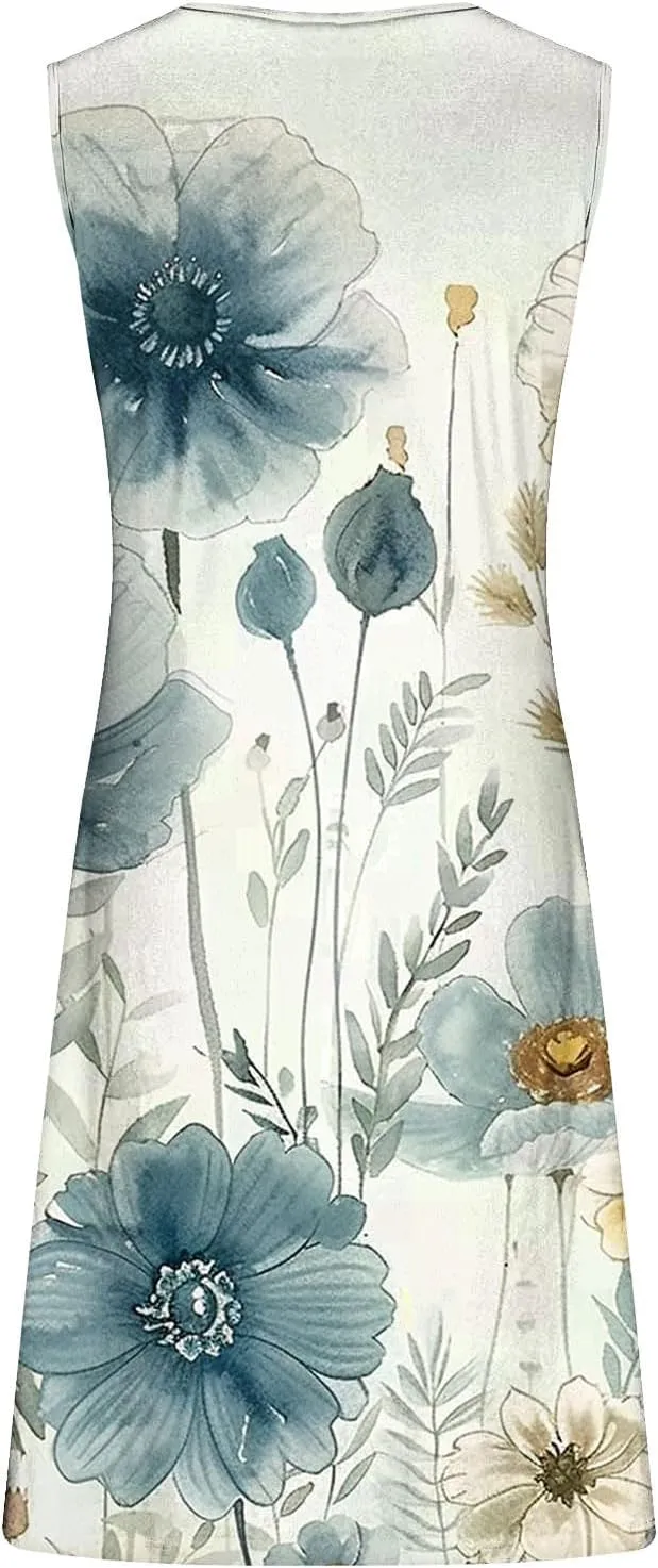 ZDRZK Casual Dresses for Women Boho Floral Print Mini Dress 2024 Vacation Trendy Summer A-Line Sleeveless Sundresses