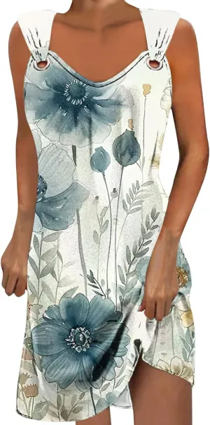 ZDRZK Casual Dresses for Women Boho Floral Print Mini Dress 2024 Vacation Trendy Summer A-Line Sleeveless Sundresses